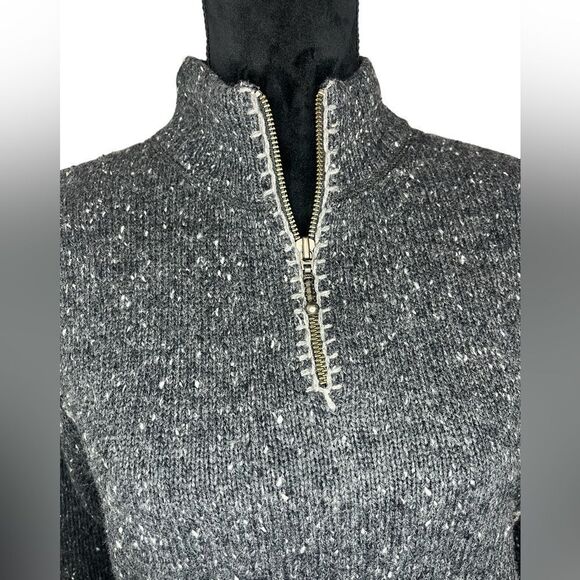 WOOLRICH 100% LAMBS WOOL GRAY STITCHED SPECKLED QUARTER ZIP SWEATER SIZE SMALL - Picture 7 of 10